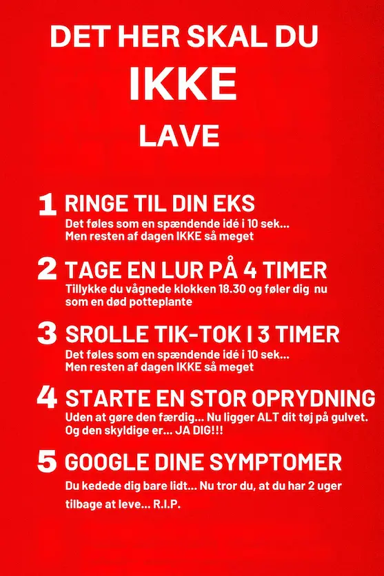 Infografik over 5 ting man IKKE skal gøre når man keder sig