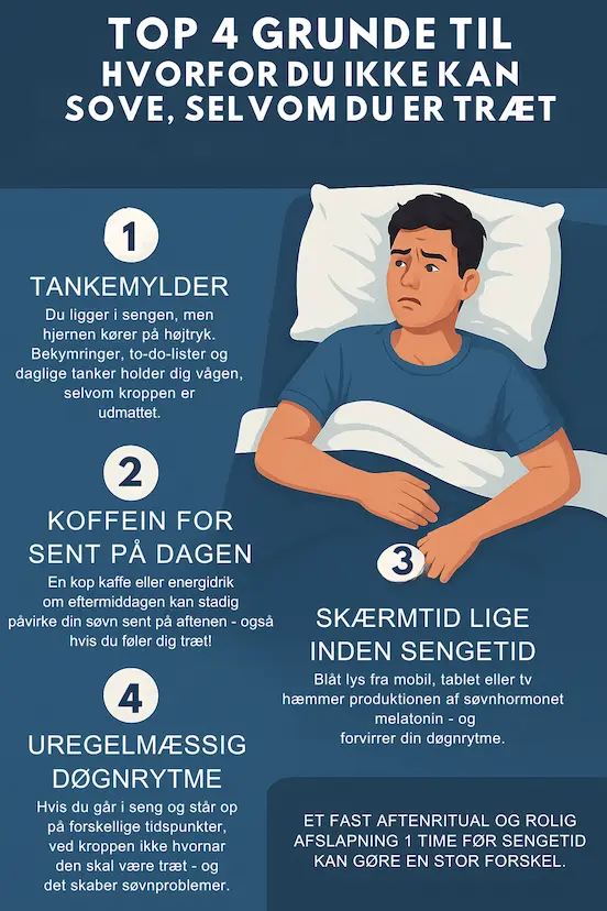 Infografik over top 4 grunde til at man ikke kan sove selvom man er træt