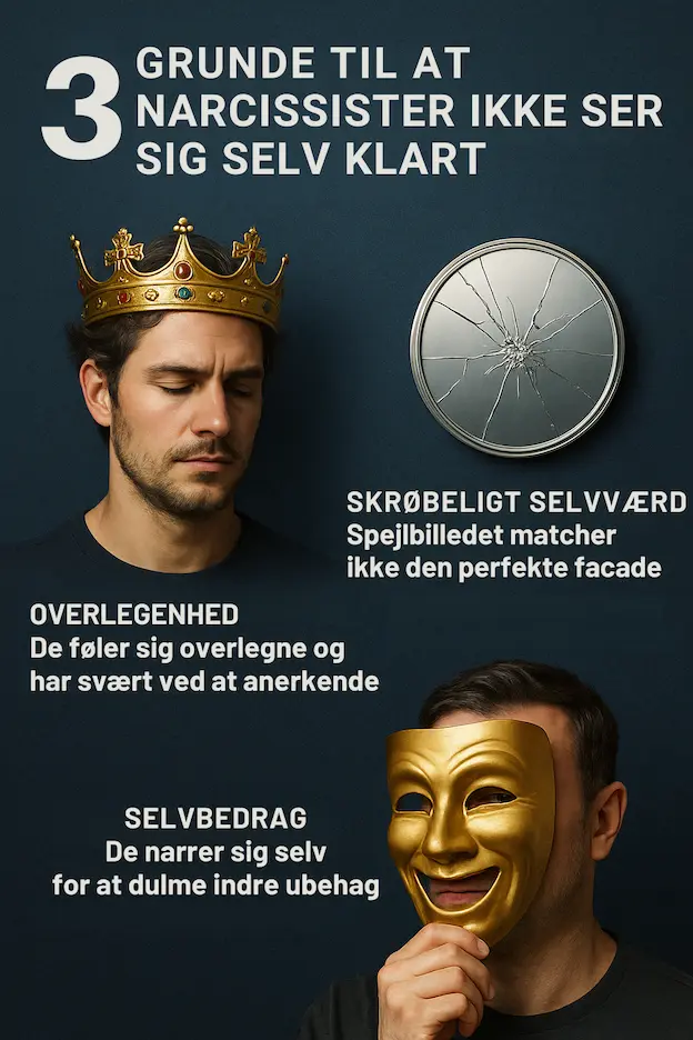 infografik over 3 grund til at narcissister ikke ser sig selv klar