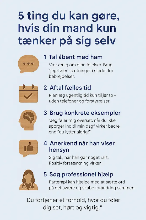 Infografik over 5 ting man skal huske på når man taler med manden om problemet