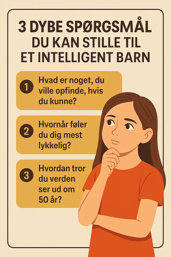 Infografik over 3 reflekterende spørgsmål man kan stille et intelligent barn