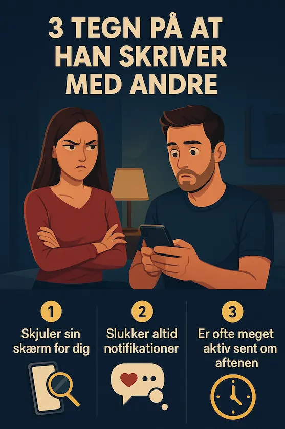 Infografik over 3 tegn på han skriver med andre part 2