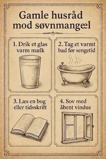 Infografik over gamle husråd der kunne gøre det bedre for ens søvn og dermed forbedre søvnmanglen