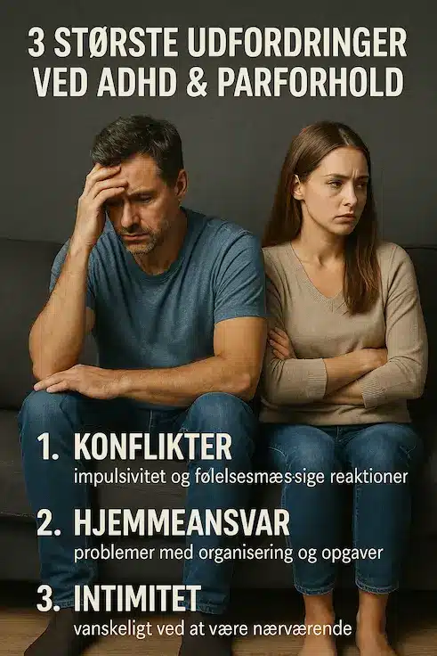 Infografik over 3 af de mest klassiske udfordringer ved ADHD og parforhold