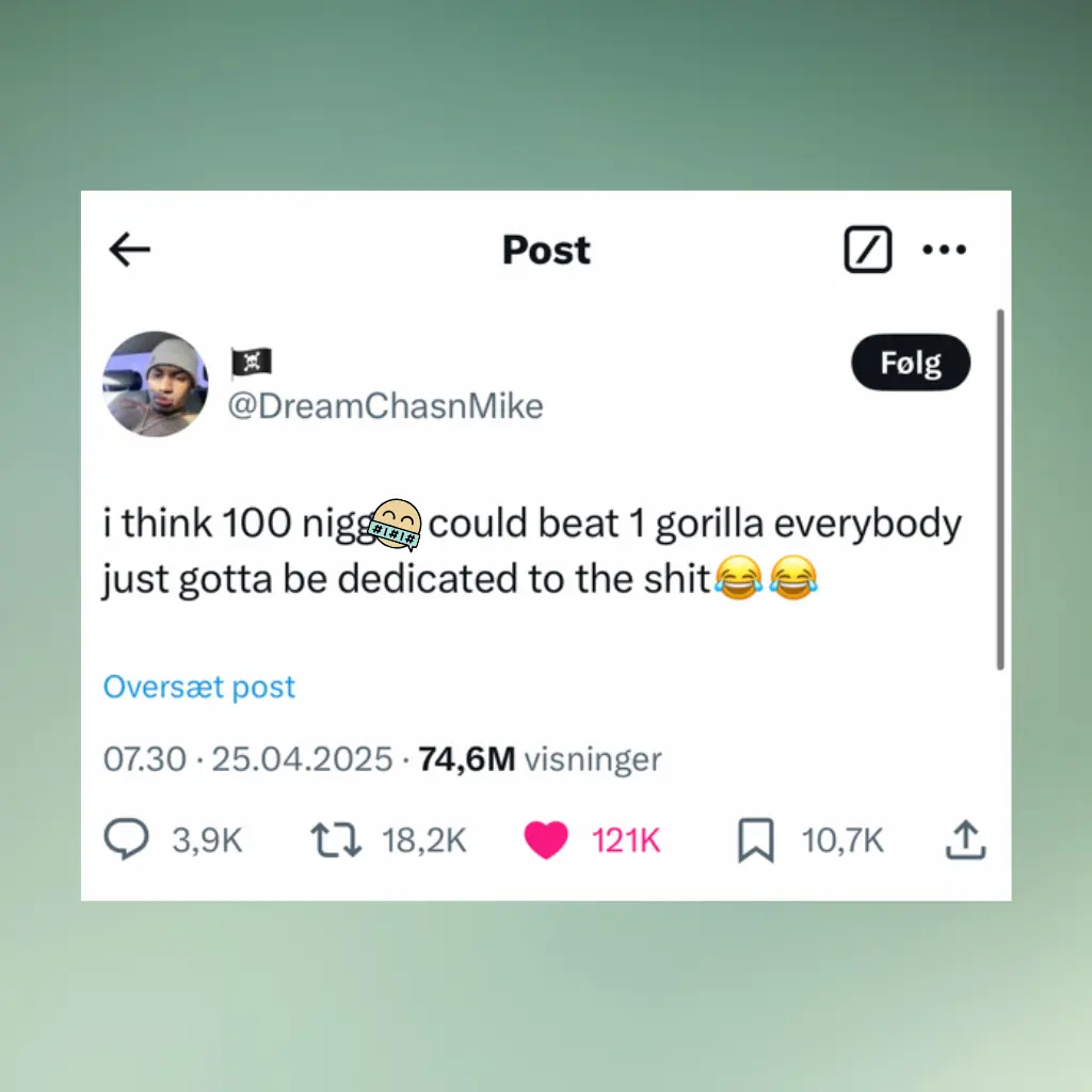 Tweet om gorilla mod 100 mænd