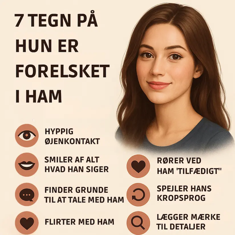 Infografik over 7 tegn på hun er forelsket i ham