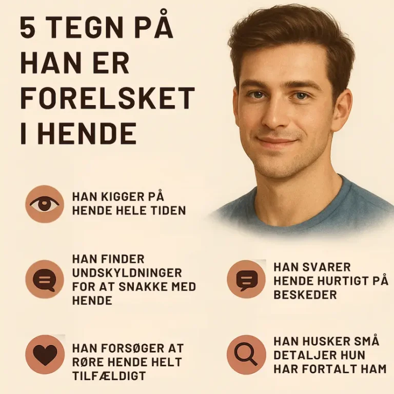 Infografik over 5 tegn på han er forelsket i hende