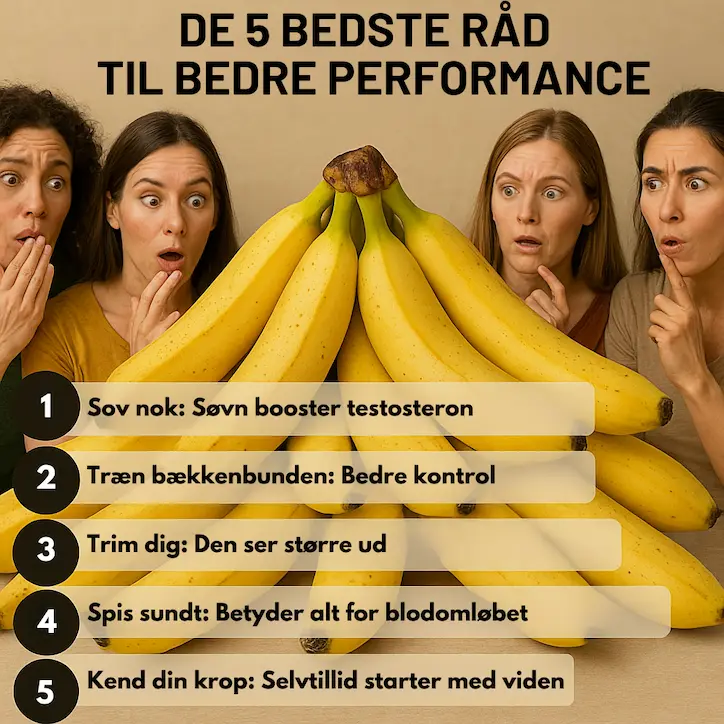 Infografik over De 5 bedste råd til bedre performance i sengen og ens pik