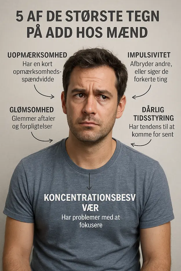 Tegn på add hos mænd. De 5 største tegn infografik