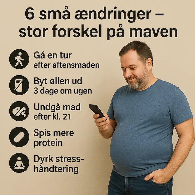 infografik over 6 gode råd til at smide mavefedtet hos mænd