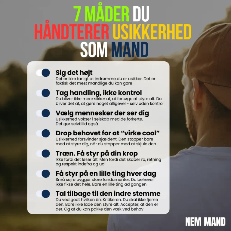 Infografik over 7 måder du håndterer din usikkerhed på. Bl.a. at sige det højt, og at man bør droppe behovet for at virke "cool"