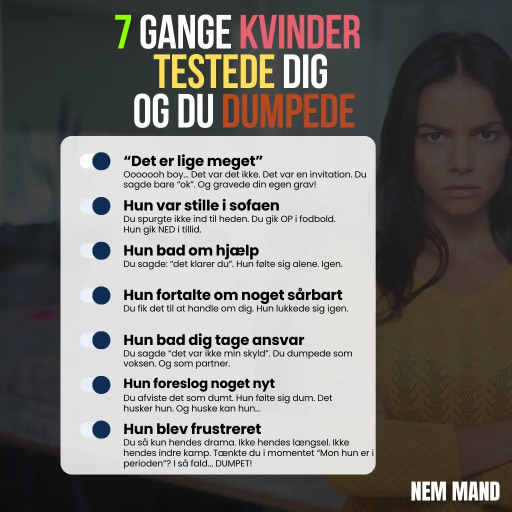 Infografik over 7 gange kvinder testede dig, og du dumpede