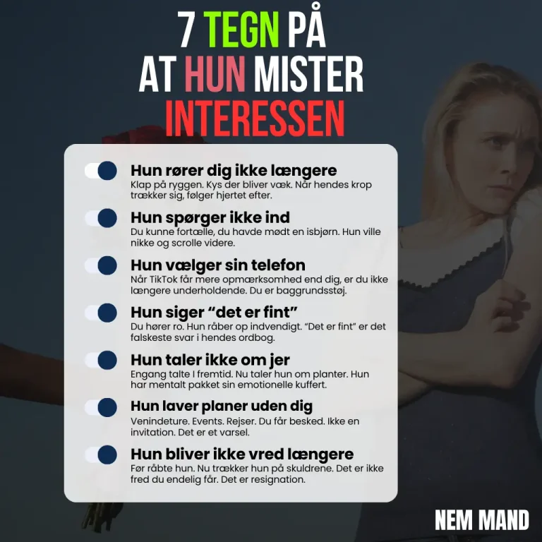 Infografik over 7 tegn på at kvinder har mistet interessen og gnisten i forholdet