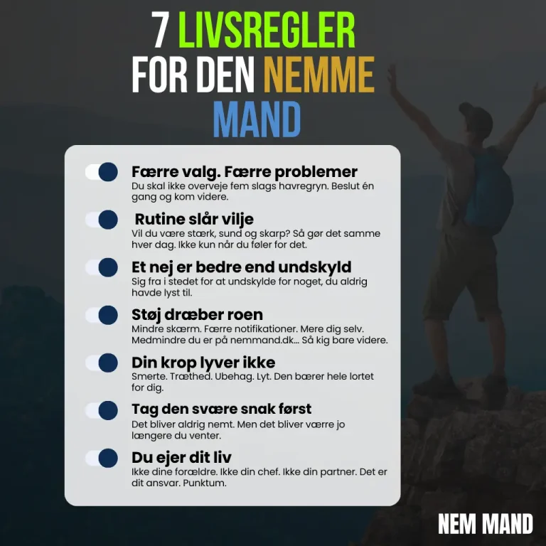 Infografik over 7 livsregler for den nemme mand