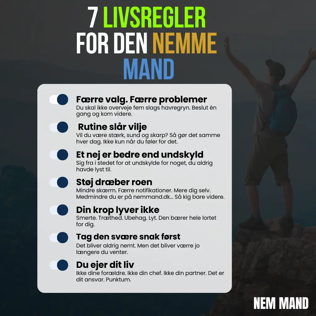 Infografik over 7 livsregler for den nemme mand