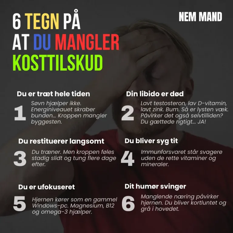Infografik over 6 tegn på at man mangler kosttilskud og dermed hvordan man optimerer sin søvn