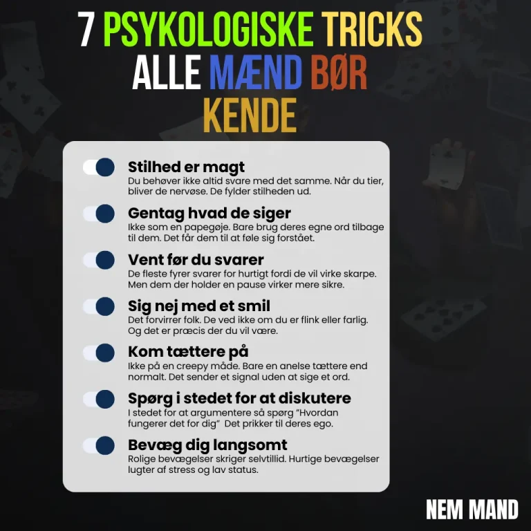 Infografik over 7 psykologiske tricks alle mænd bør kende bl.a. at sige nej til ting
