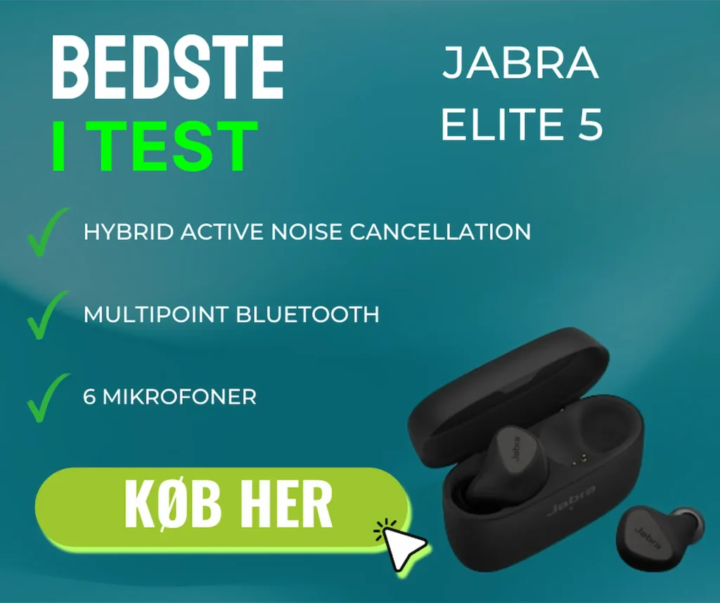 Infografik over bedste in-ear høretelefoner med støjreduktion Vinderen er Jabra elite 5