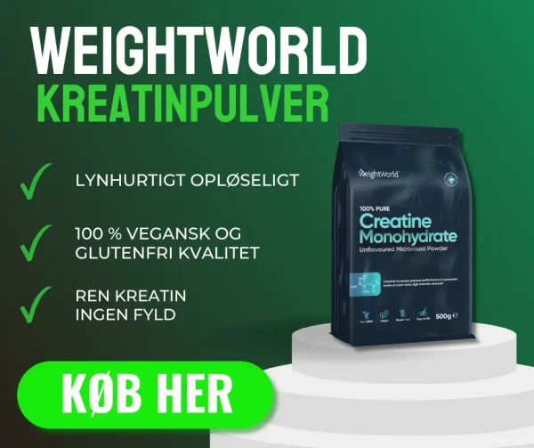 Infografik og billede af bedste kreatinpulver allround, denne er fra weigthworld og vurderes af eksperter som de bedste kreatin produkter lige nu