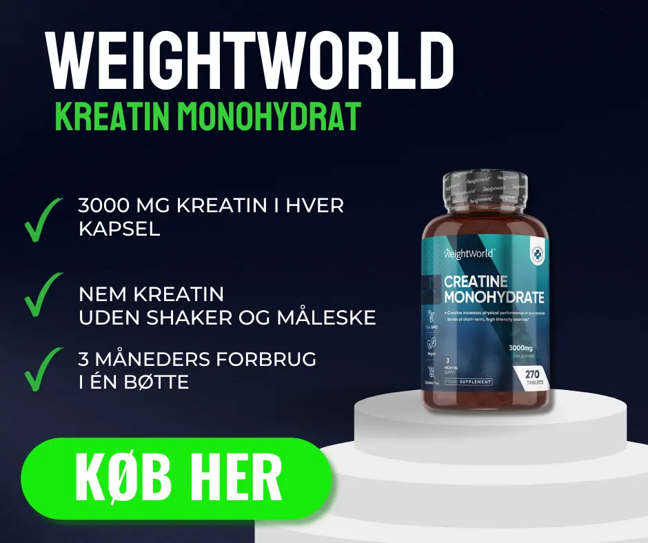 Infografik over den bedste bedømte kreatin i premium klassen. Her er vinderen fra weightworld i kapsler