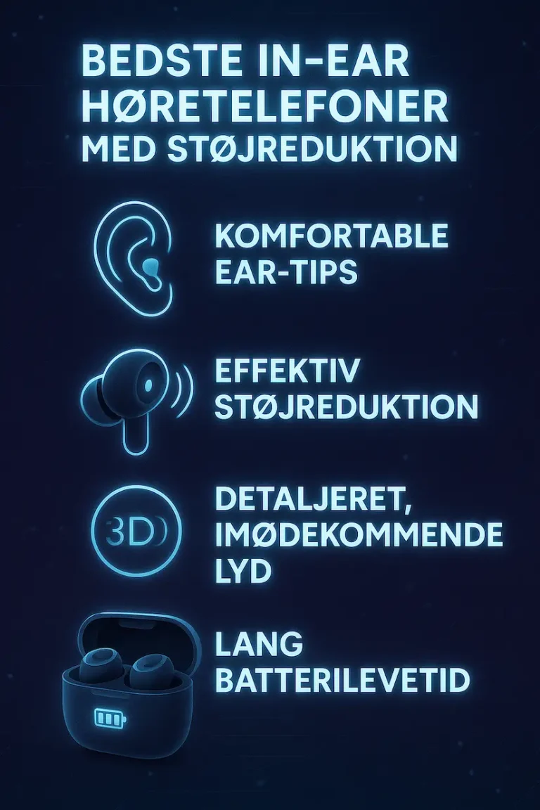Infografik over de 4 vigtigste ting de bedste in-ear høretelefoner med støjreduktion skal besidde