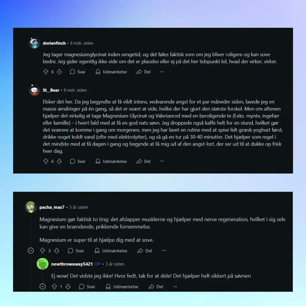 Infografik over et udpluk af brugere fra reddits debat om magnesium tilskud til mænd o hvordan det her virket for dem