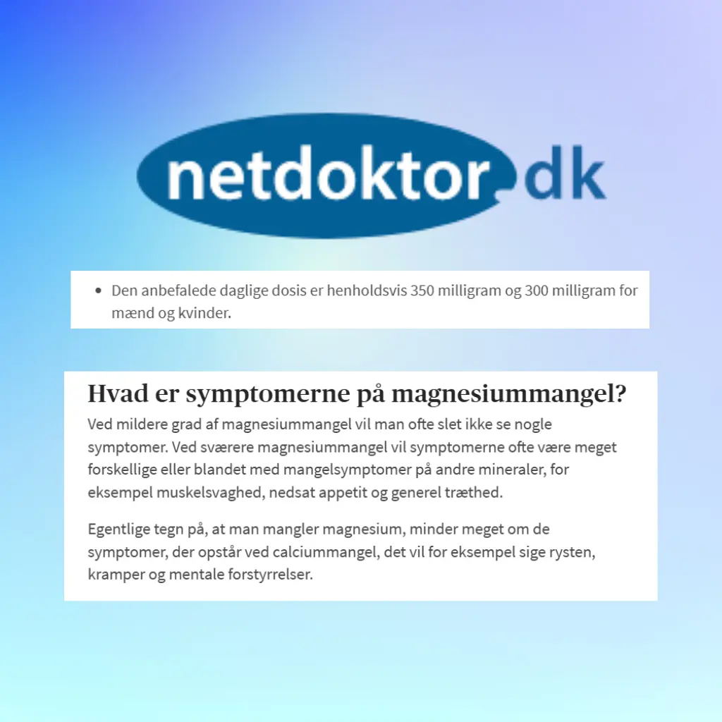 Infografik over screenshot fra netdoktors hjemmeside omkring magnesium