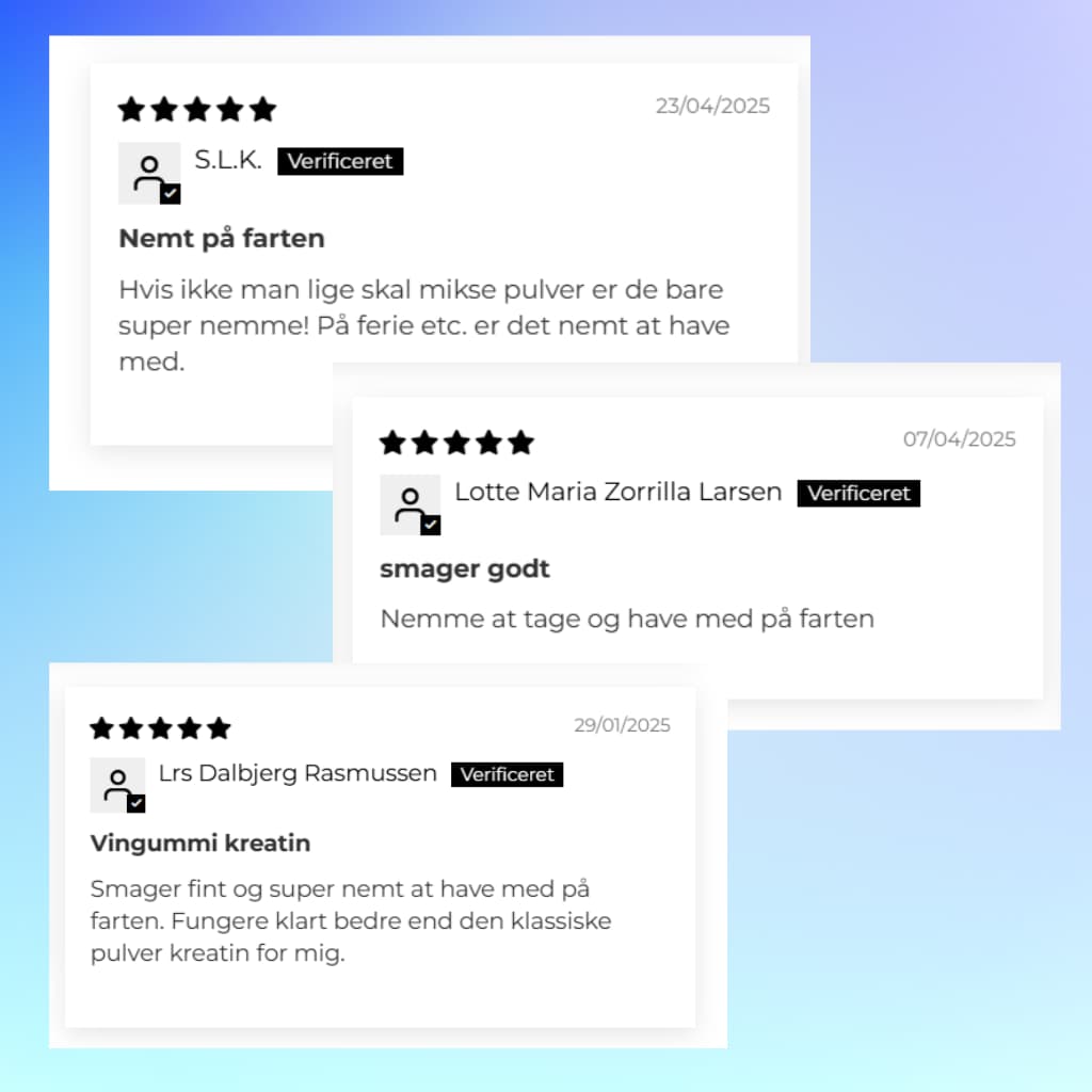 Infografik over brugerenes bedømmelse af produkterne, her ses en masse anmeldelser fra bl.a. trustpilot som har ratet 5/5, og forklaret hvordan hverdagen bliver nemmere med kapslerne
