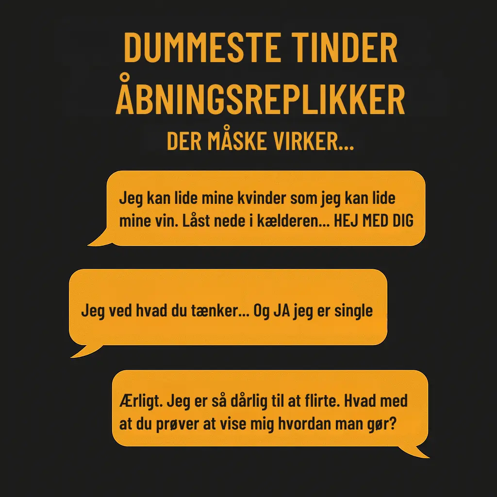 Dummeste tinder beskeder der måske faktisk virker. Set som en infografik her