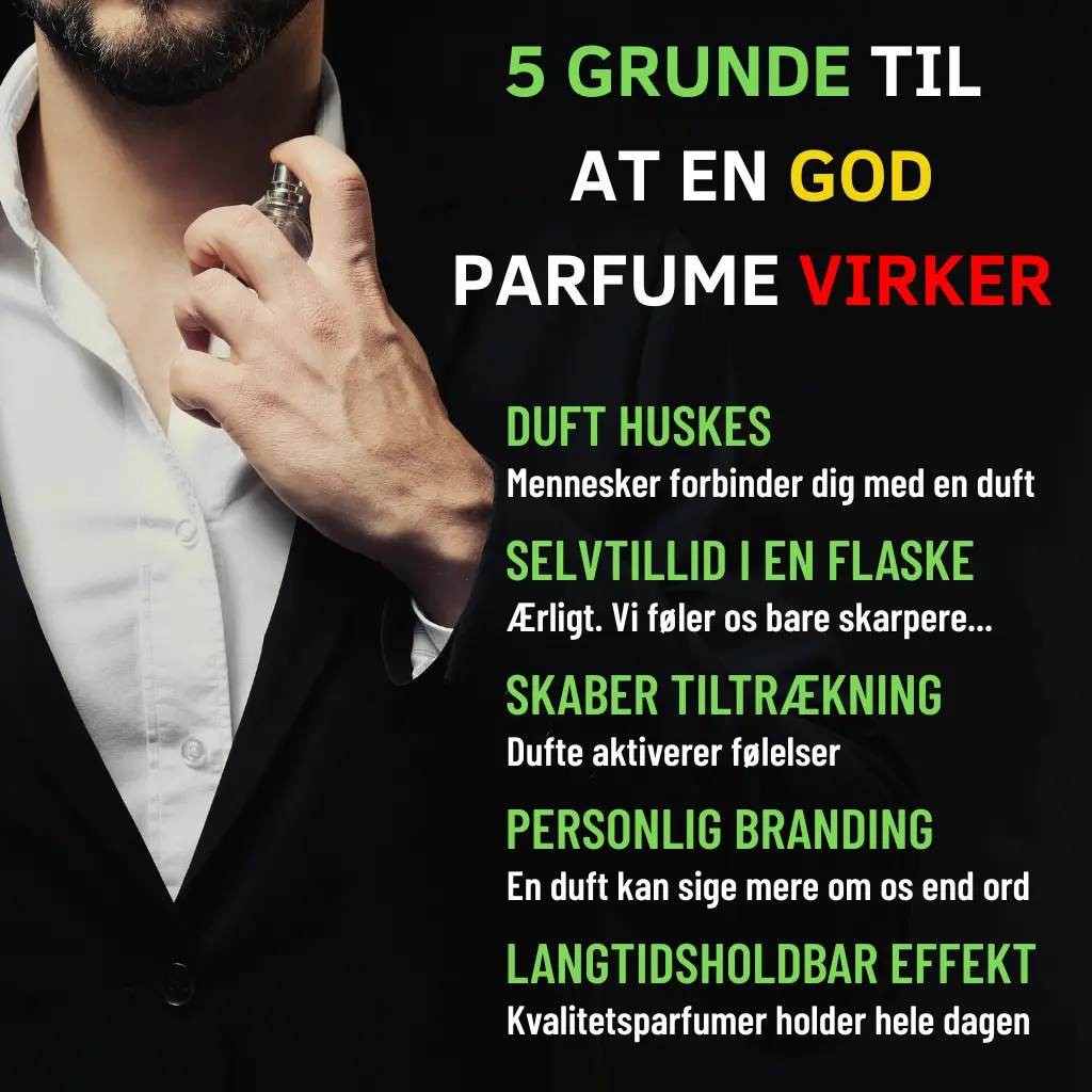 Infografik over 5 grunde til at en god parfumer virker. Bl.a. er punkt 4: Personlig branding