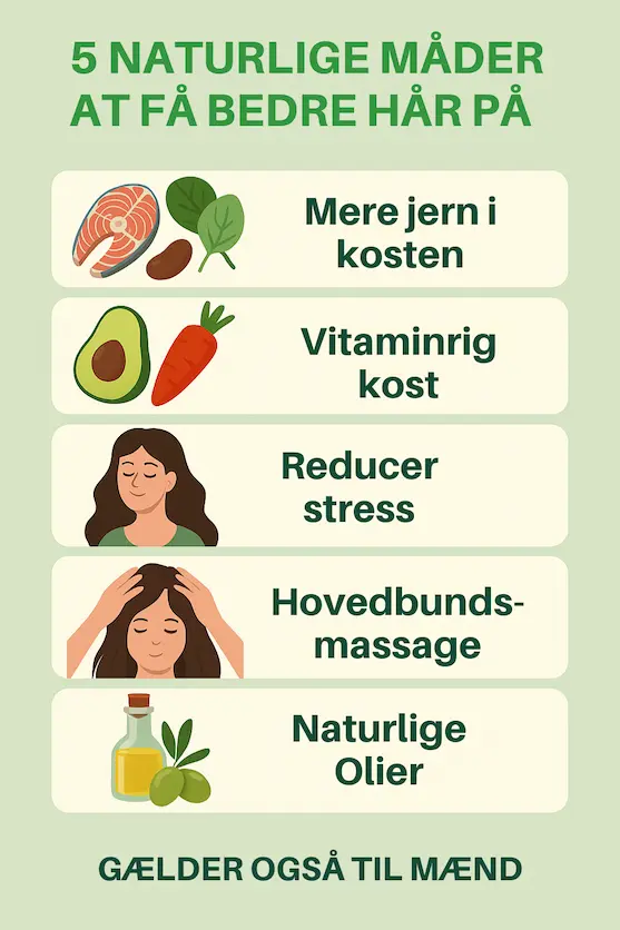 Infografik over 5 måder man naturligt kan få bedre hår på