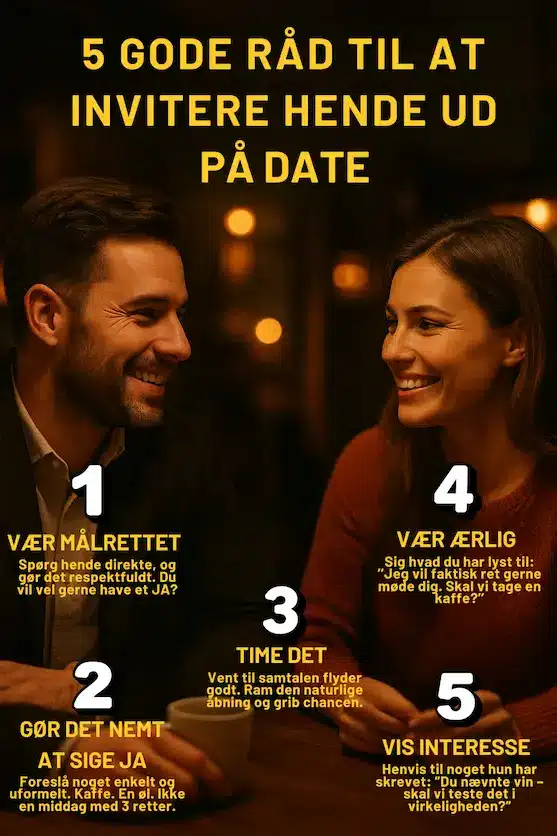 Infografik over 5 gode råd til at invitere din tinder flirt ud på en date