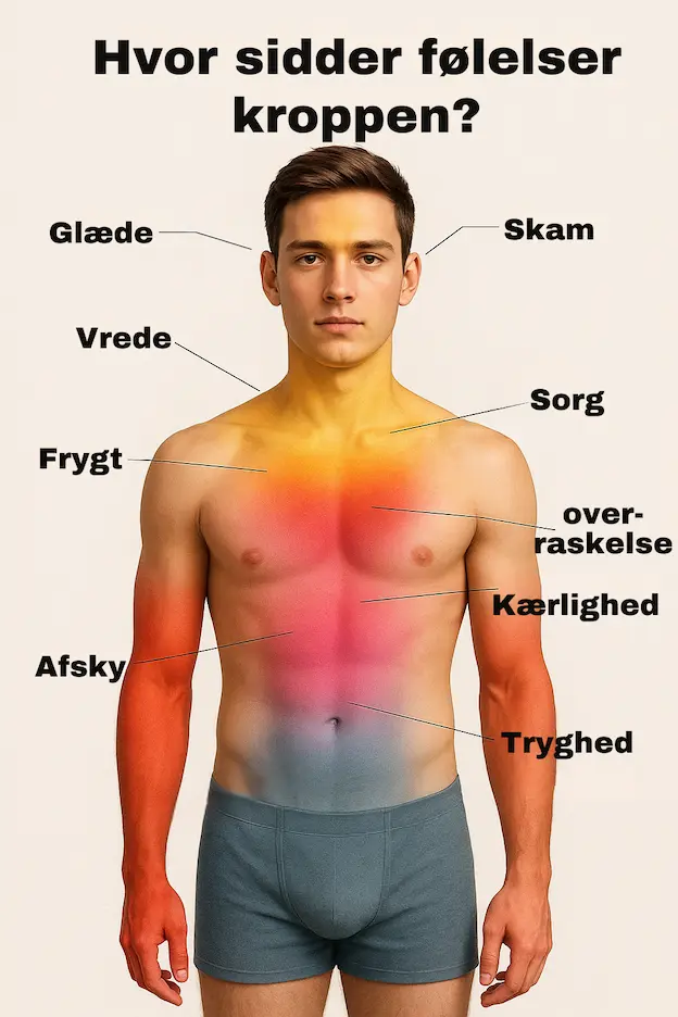 Infografik over hvor ens følelser sidder henne i kroppen
