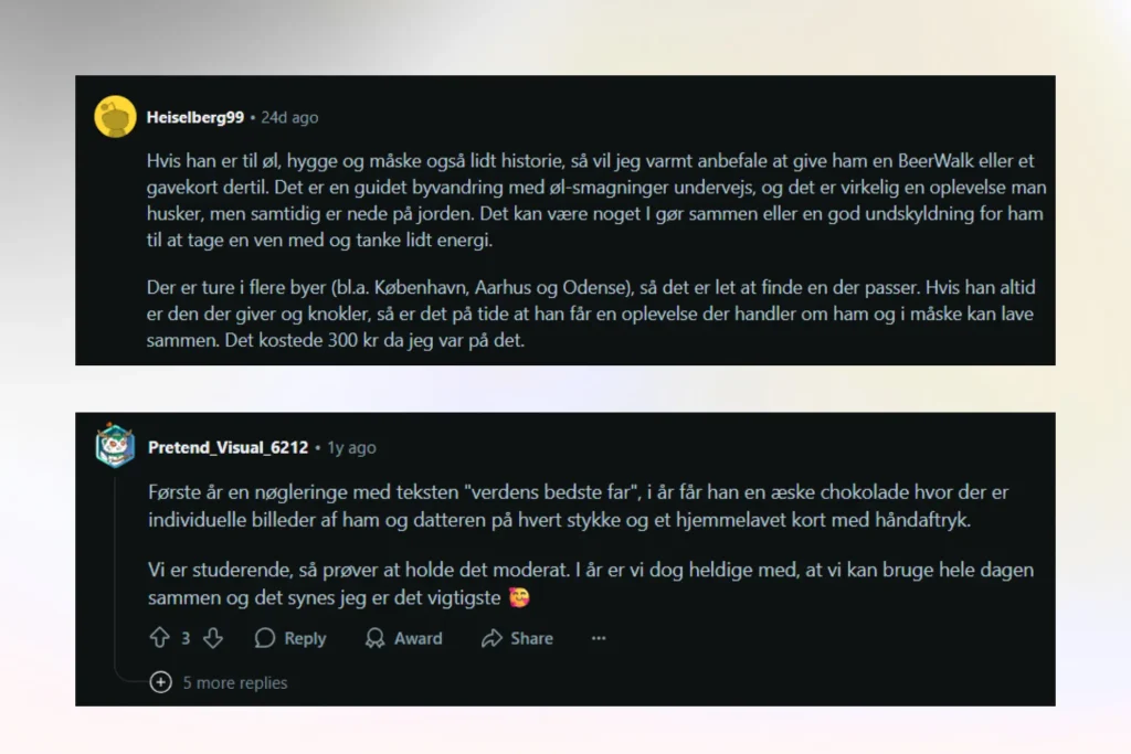 Forumtråd med gaveideer til far og fædre