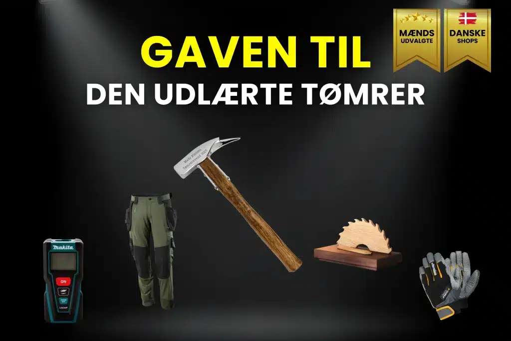 Billede af kategorien: Gaven til den udlærte tømrer, hvor man ser en hammer, arbejdsbukser og andre gaveideer