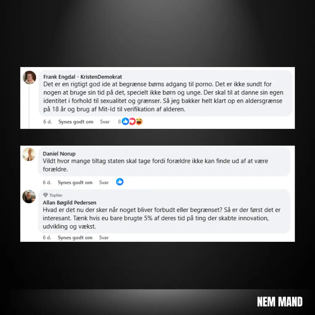 Screenshots af danskernes mening om tiltaget fra reddit og facebook... Folk syens ikke godt om det, men der er dog én der synes dete er godt at beskytte børnene i EU