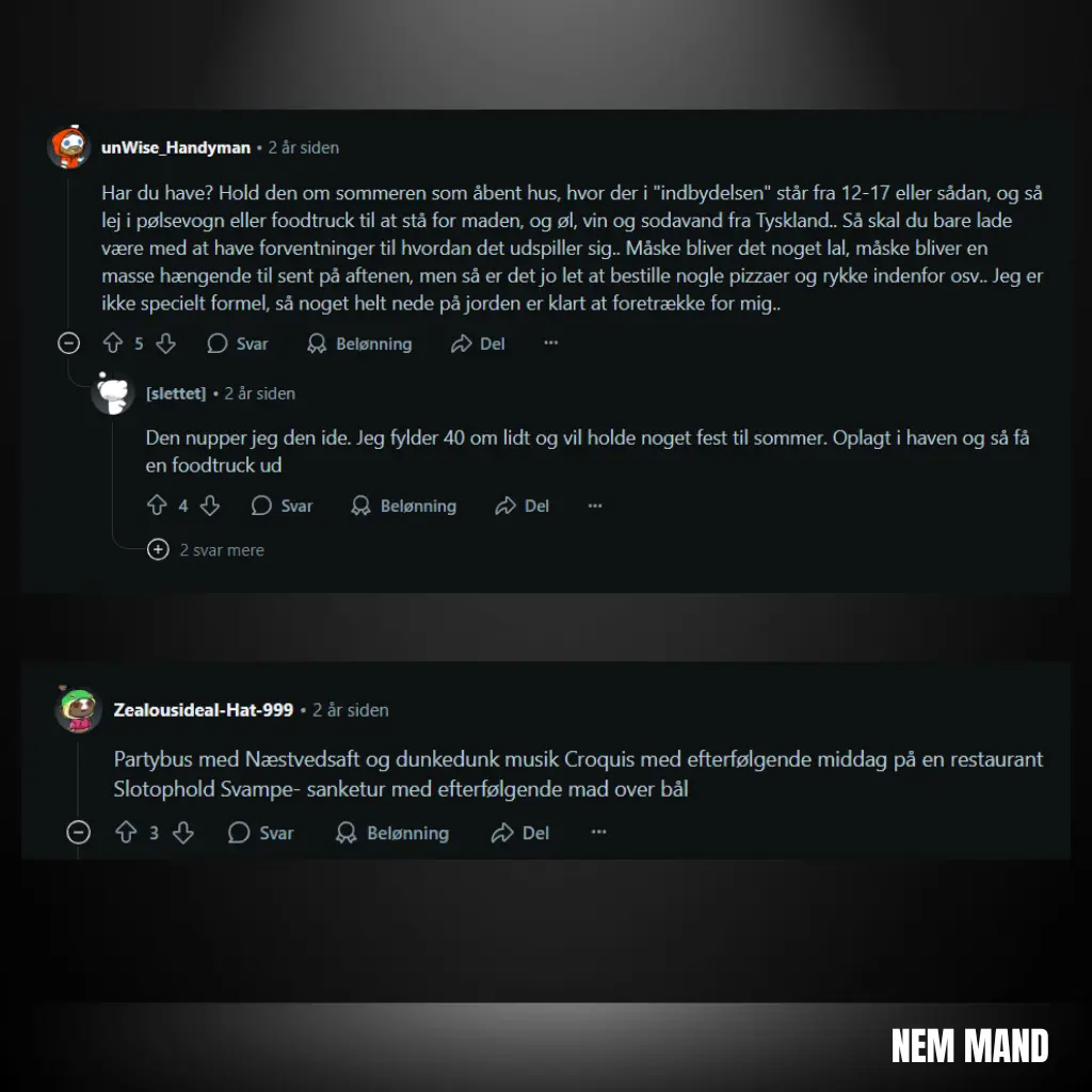 Danskernes egen gaveideer og oplevelser til mænds 40 års fødselsdag fra det sociale forum Reddit 2