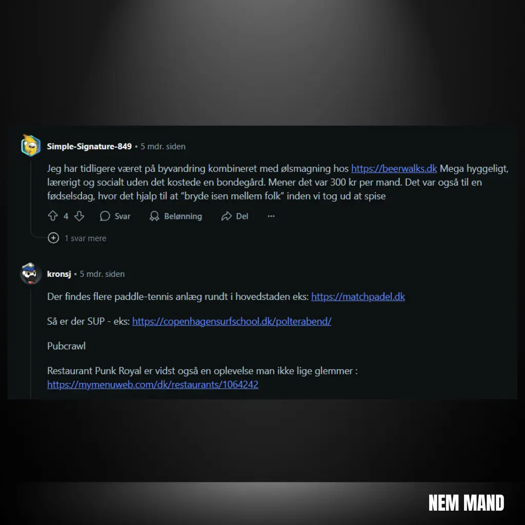 Danskernes egen gaveideer og oplevelser til mænds 40 års fødselsdag fra det sociale forum Reddit 4