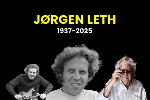 Billede af Jørgen Lets tre mest unikke billeder. Hvor han cykler, som ung filminstruktør, og et billede af ham som ældre herre. En hyldest til Jørgen Leth