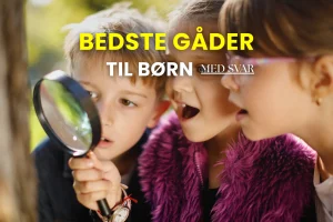 Billede af børn der forsøger at løse en gåde. Og teksten bedste gåder for børn med svar