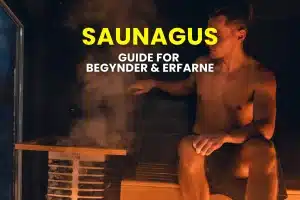 Forsidebillede af en mand der er i saunagus mens han hælder vand på med olier og god musik