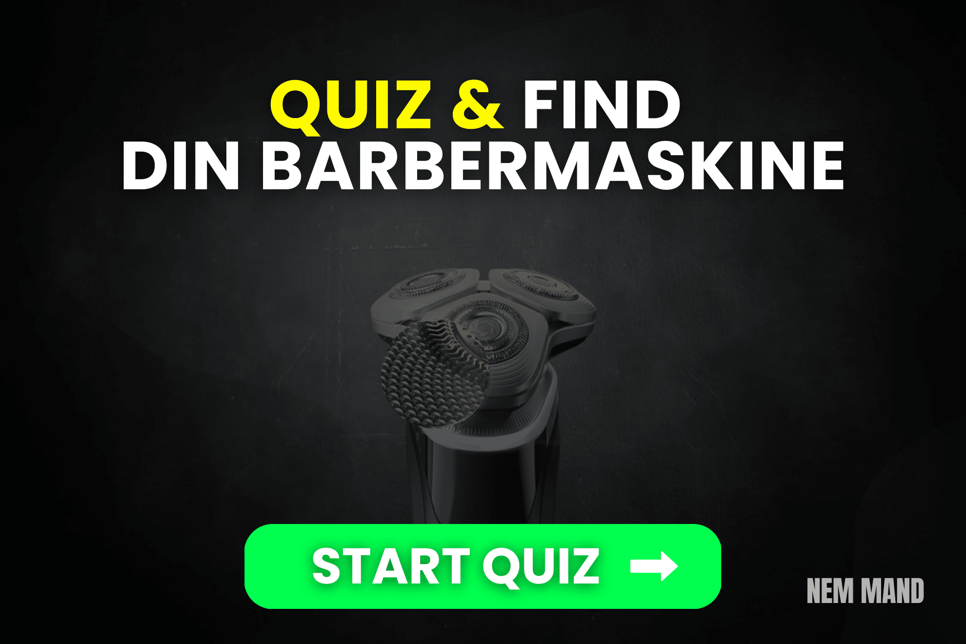 Billede af barbermaskine til mænd, med skriften Quiz & find din barbermaskine