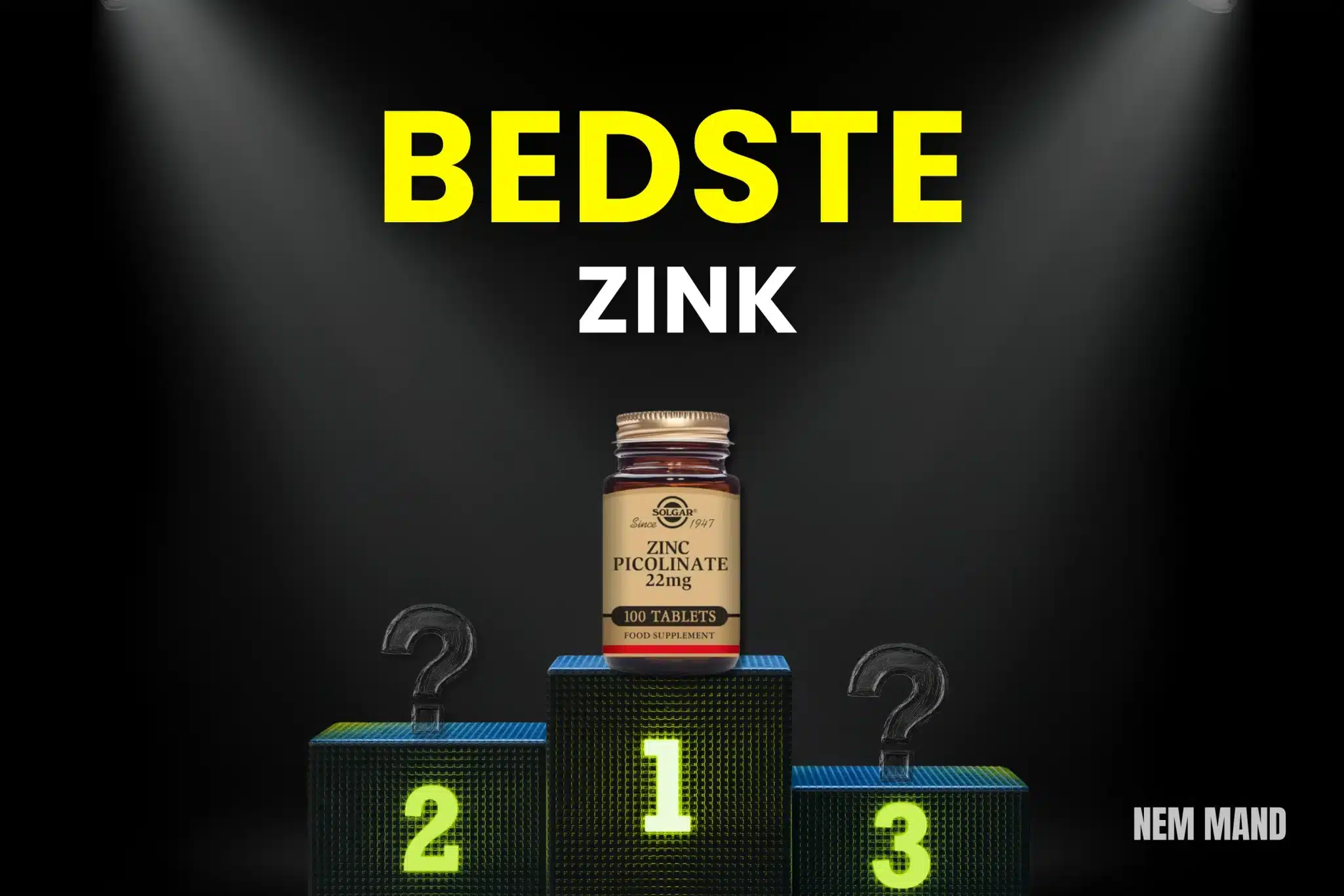 Bedst i test zink kosttilskud vist på podie med nummer 1 som vinder, hvor de bedste zink produkter sammenlignes med fokus på immunforsvar, hud og daglig sundhed
