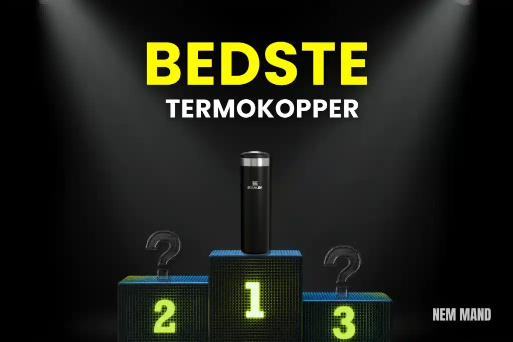 Bedste termokopper rangeret i bedst i test, vist på podie med nummer 1 som vinder og sammenligning af populære termokopper