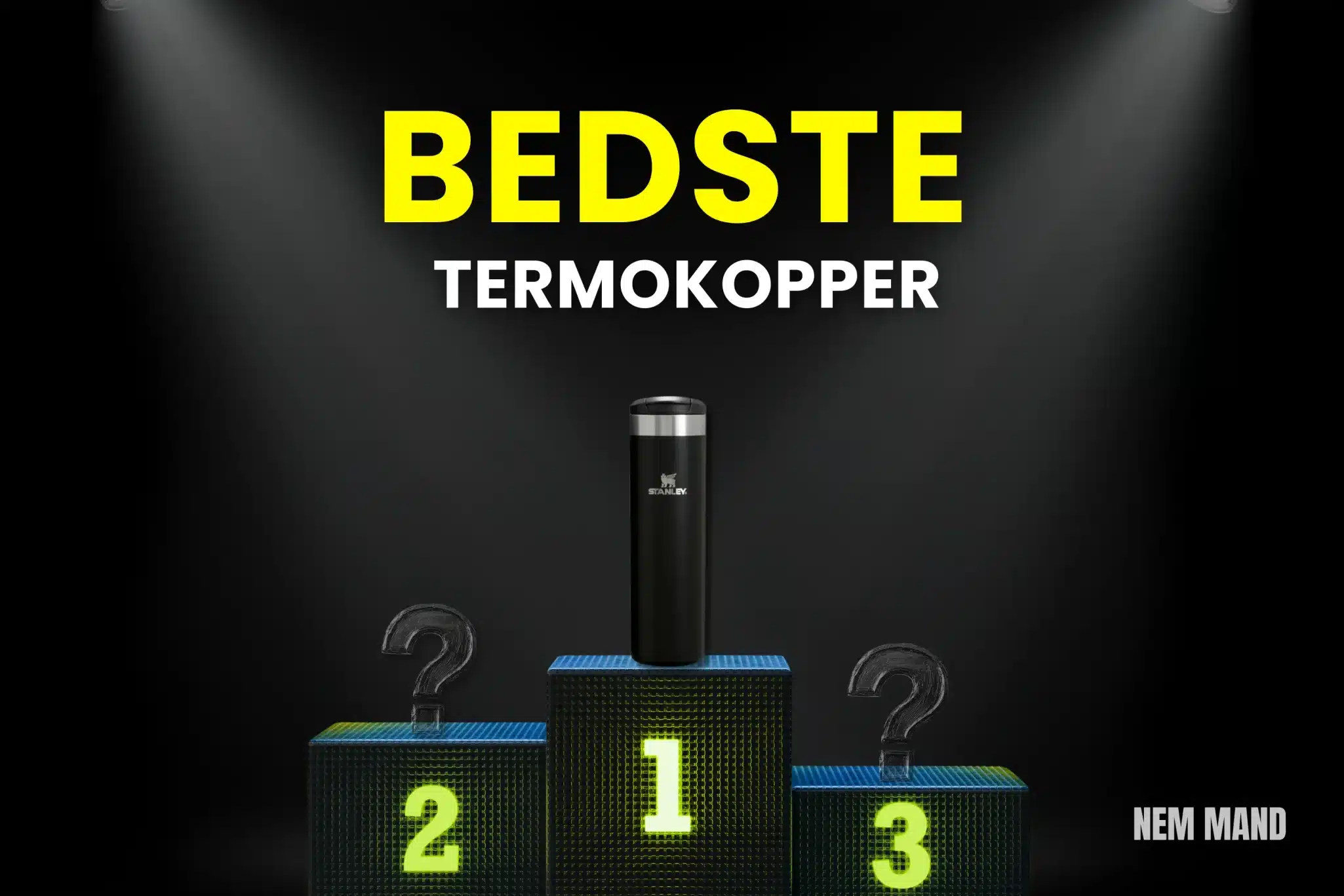 Bedste termokopper rangeret i bedst i test, vist på podie med nummer 1 som vinder og sammenligning af populære termokopper