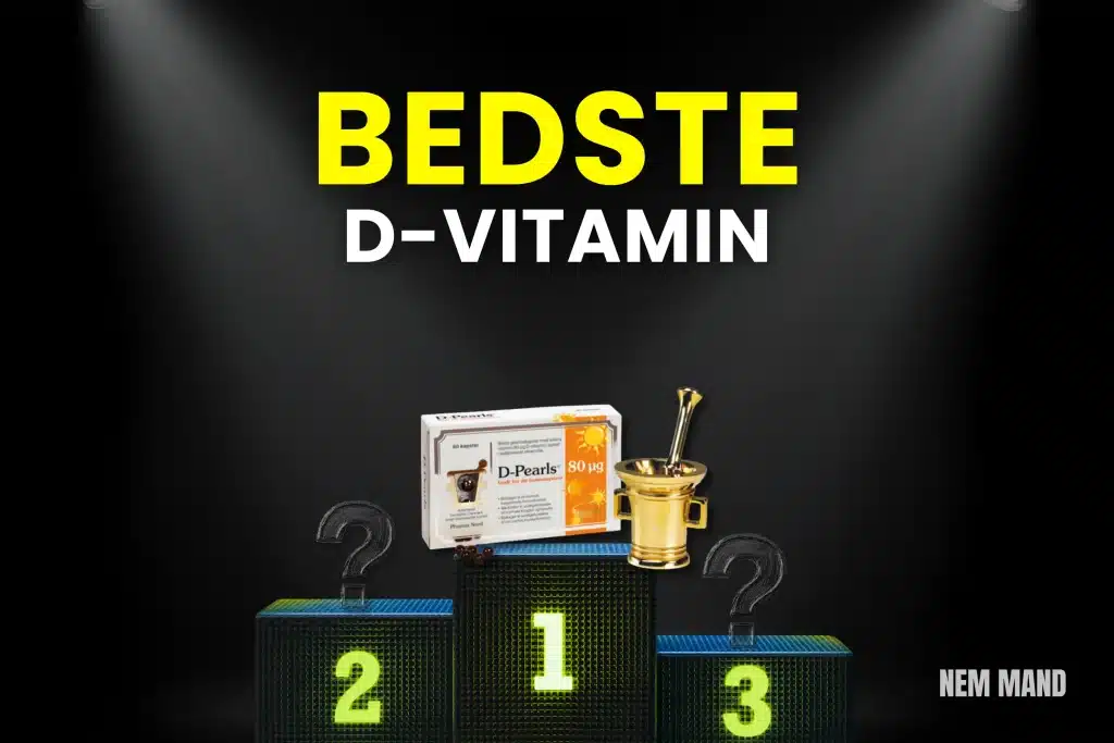 Bedst i test D vitamin kosttilskud placeret som nummer 1 på podie, hvor de bedste D vitamin produkter sammenlignes med fokus på knogler, immunforsvar og daglig sundhed