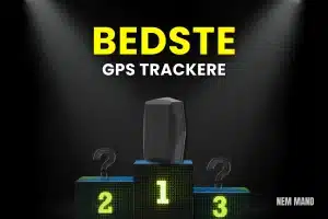 Bedst i test GPS trackere vist på podie med nummer 1 som vinder, hvor de bedste GPS trackere sammenlignes til sporing af køretøjer, ejendele og personlige genstande