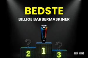 Billede af en billig barbermaskine til mænd med teksten "Billig Barbermskine" og præmiepladser med 1,2 og 3 plads
