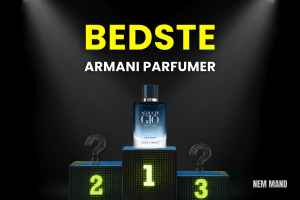 BIllede af armani parfume til mænd, hvor den står på 1.pladsen og med titlen BEDSTE ARMANI PARFUMER